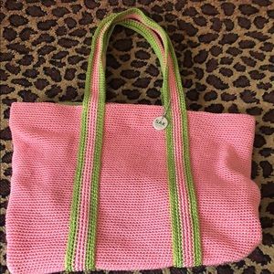 SAK pink and green striped purse